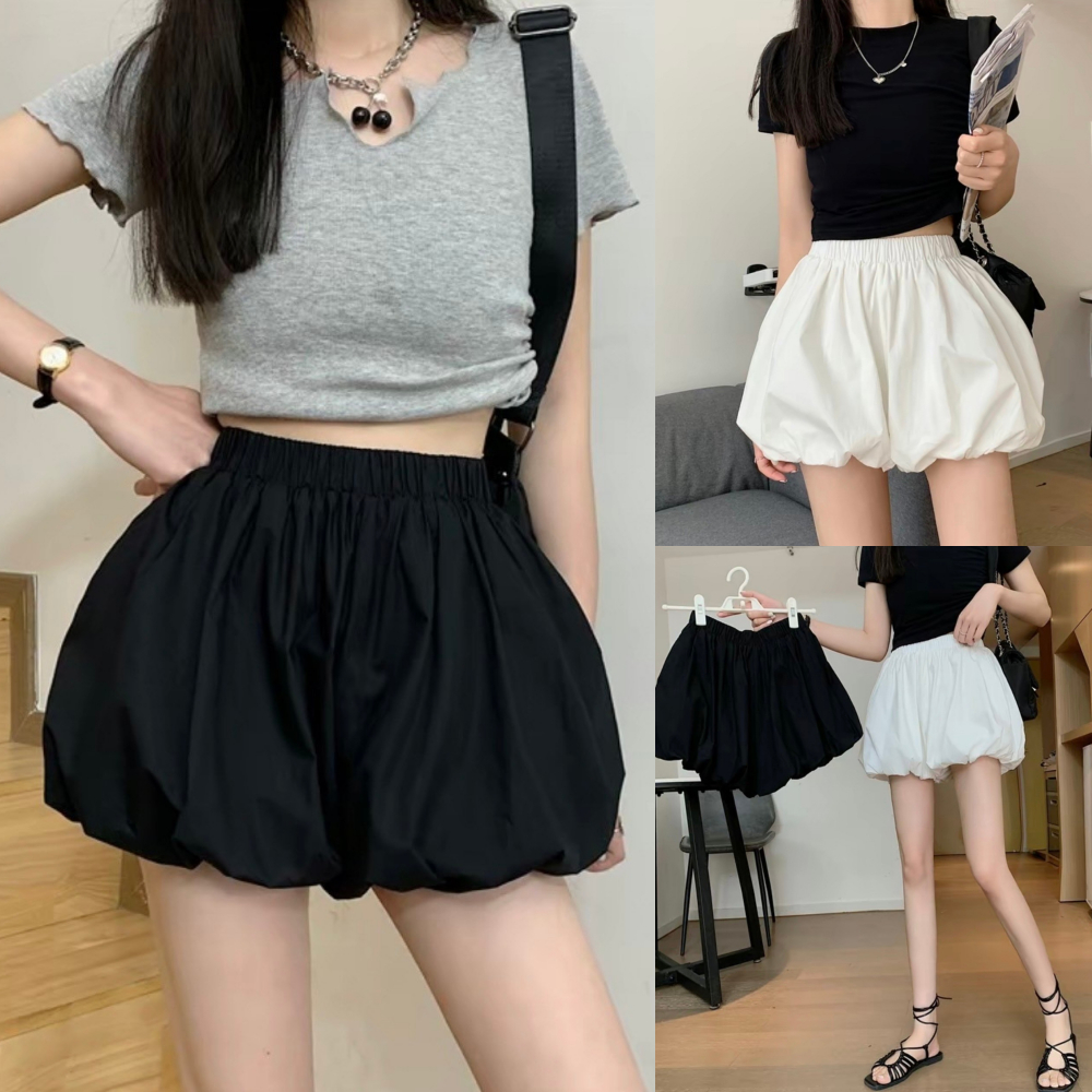 พร้อมส่ง กระโปรงสั้นลำลอง เอวยางยืด สไตล์โพด เสื้อผ้า ผู้หญิง A5119