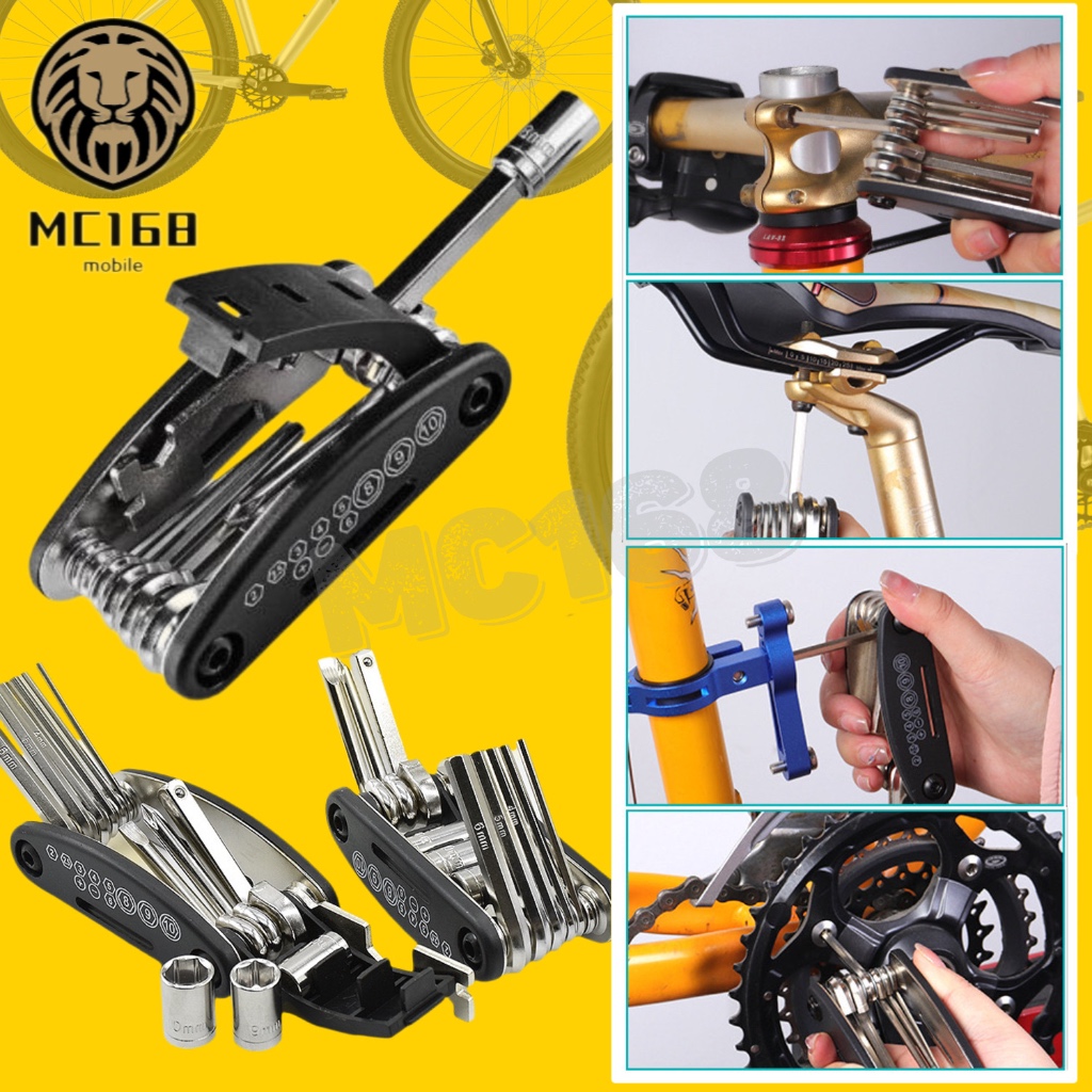 ชุดเครื่องมือซ่อมจักรยาน มอเตอร์ไซค์16 IN 1 แบบพกพา Bike Repair Tool Kit ชุดประแจและไขควง#mc168