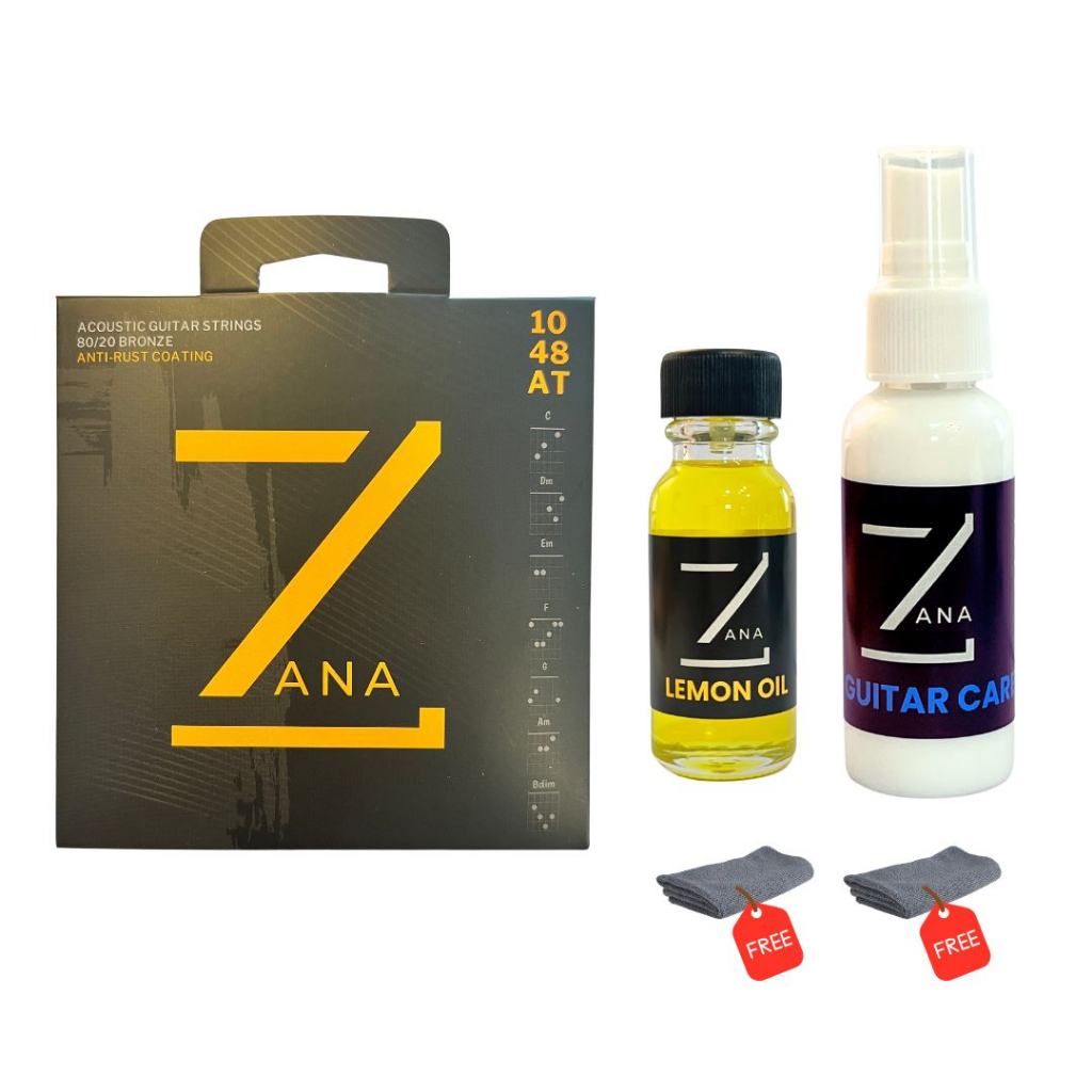 สายกีตาร์+Lemon Oil+Guitar Care[เซต]สายกีตาร์โปร่ง ZANA เบอร์10 เคลือบกันสนิม+ชุดทำความสะอาดกีตาร์