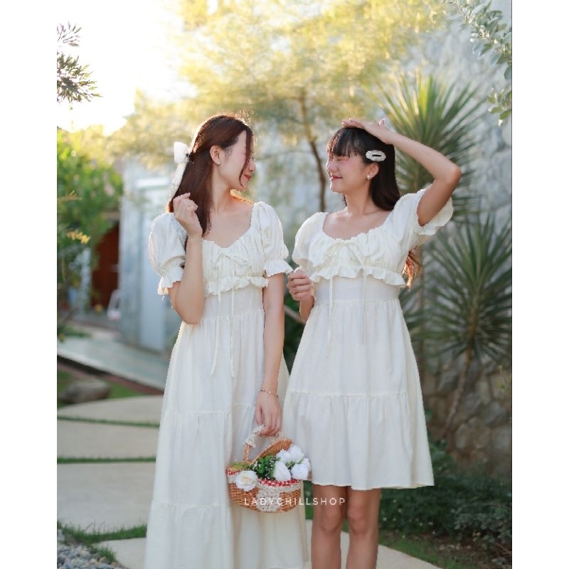 Cora dress เดรสแขนตุ๊กตา มีทั้งแบบสั้นและยาว งานตัดทางร้านเอง นางแบบใส่งานขายจริง Ladychillshop