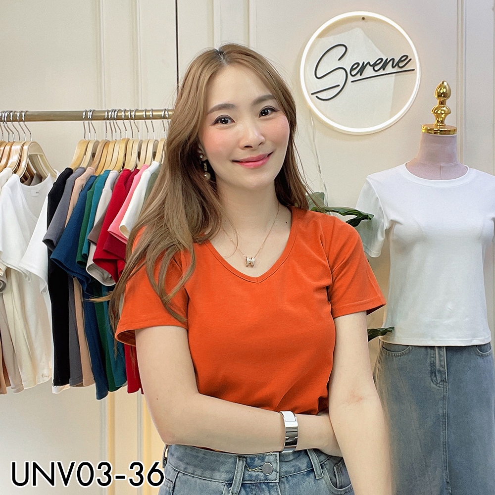 Serene's Choice เสื้อคอวีแขนสั้นกุ๊นเล็ก หน้าผ้า 36" ผ้าคอตตอนญี่ปุ่น Short Sleeve Cotton Hemmed Small V-Neck Shirt