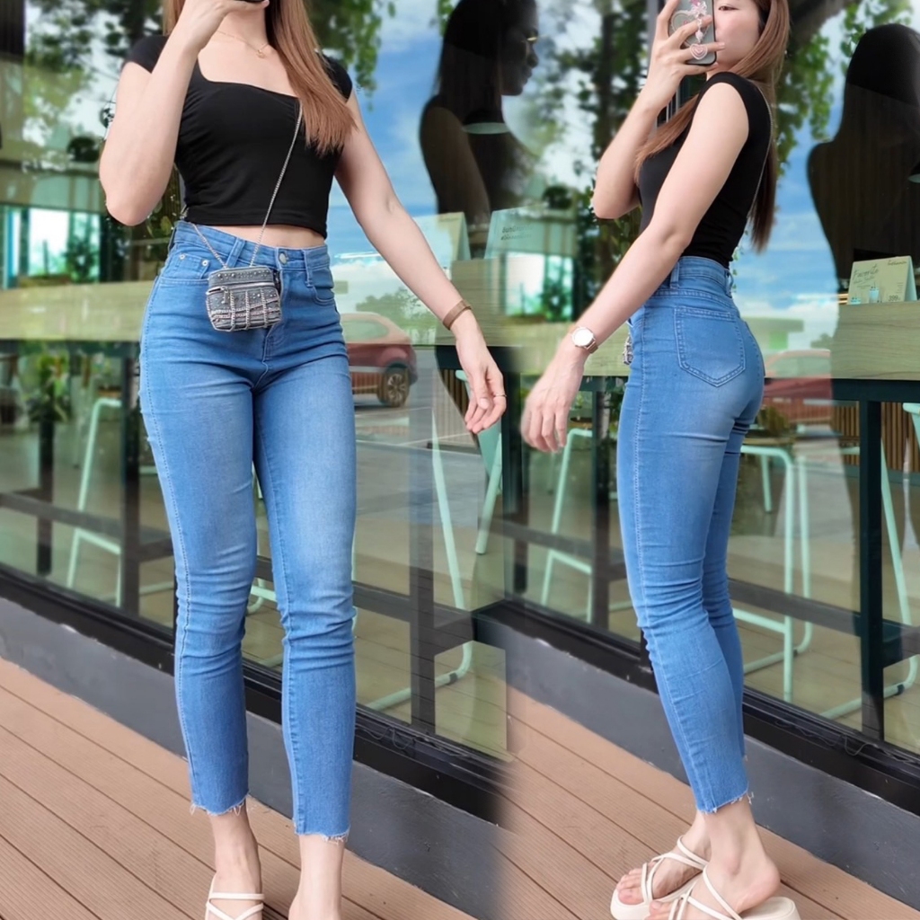 พร้อมส่ง กางเกงยีนส์ทรงสกินนี่ ผ้ายีนส์ยืด ขาเดฟ เข้ารูปสวยใส่สบาย กางเกงยีนส์ขายาวผู้หญิง กางเกงยีนส์ขายาว ใส่สบาย