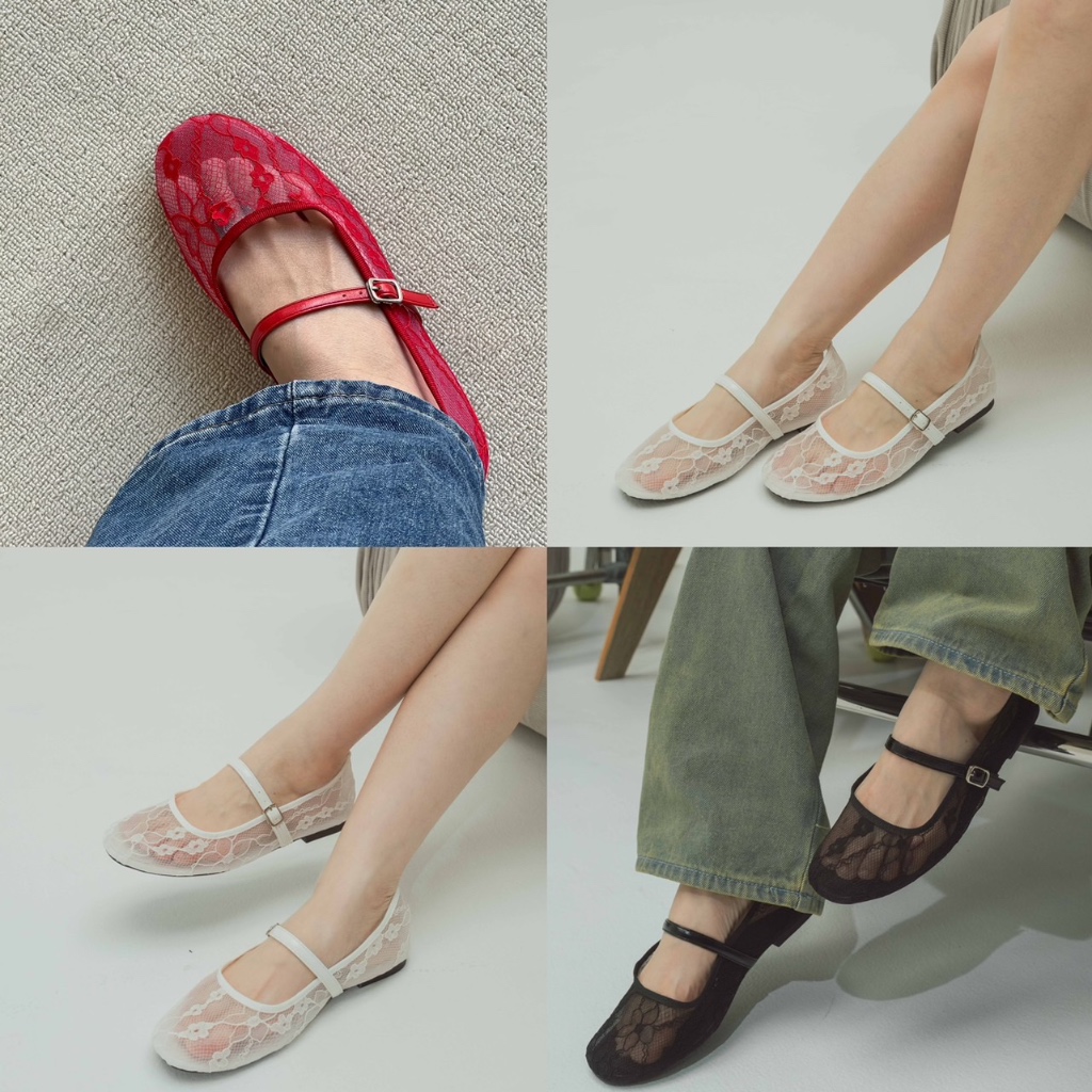 chuuchop(C8337) Valencia Mary jane  รองเท้าแมรี่เจนผ้าลูกไม้