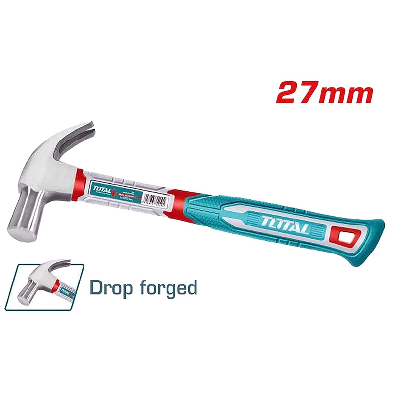 Total ค้อนหงอน ด้ามไฟเบอร์ (สไตล์อังกฤษ) 27 มม. รุ่น THCH61027 ( British Type Claw Hammer ) ค้อนตอกตะปู
