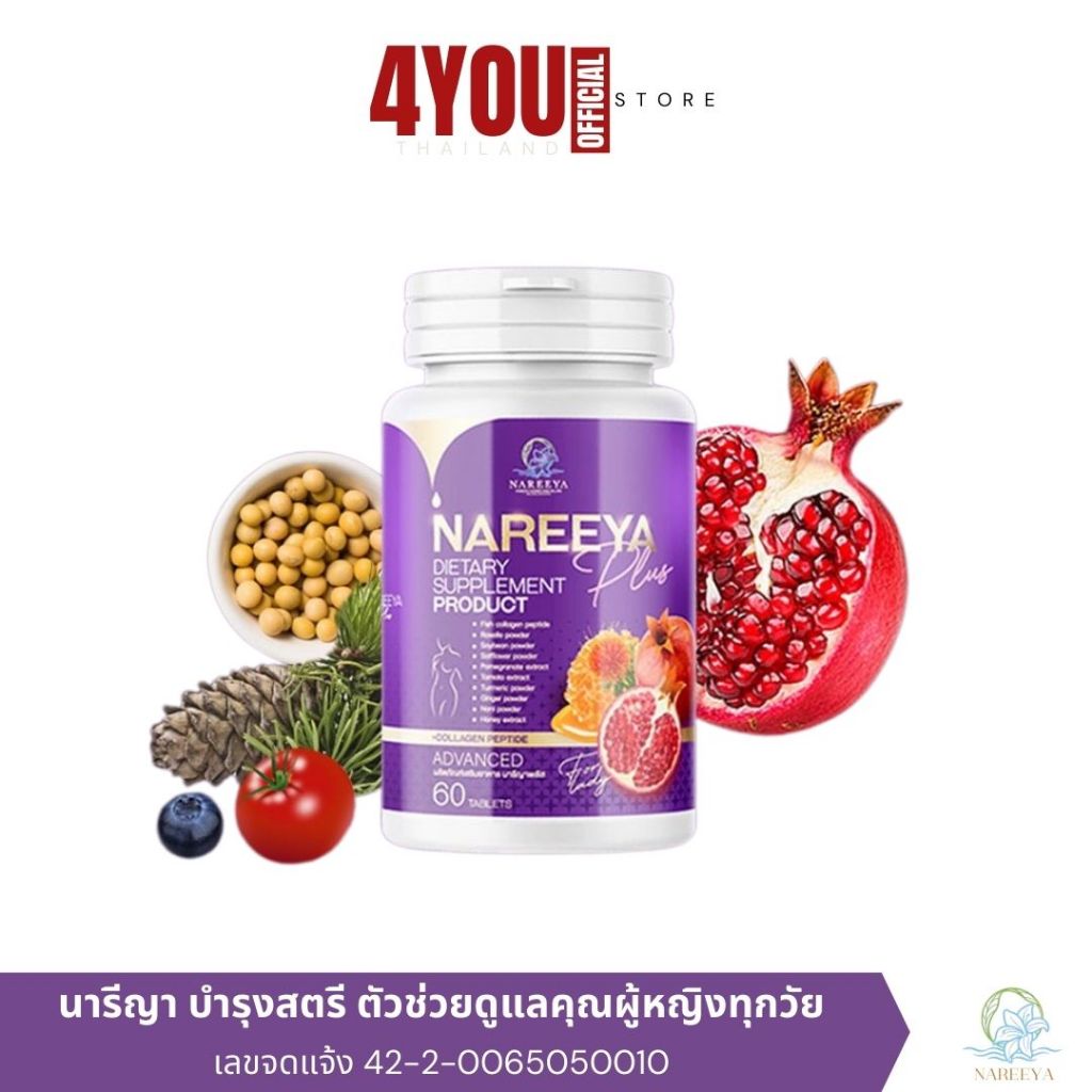 สูตรใหม่ Nareeya plus นารีญา พลัส วิตามินผู้หญิง ฮอร์โมน วัยทอง 40+ บำรุงผิวพรรณ ดูแลน้องสาว