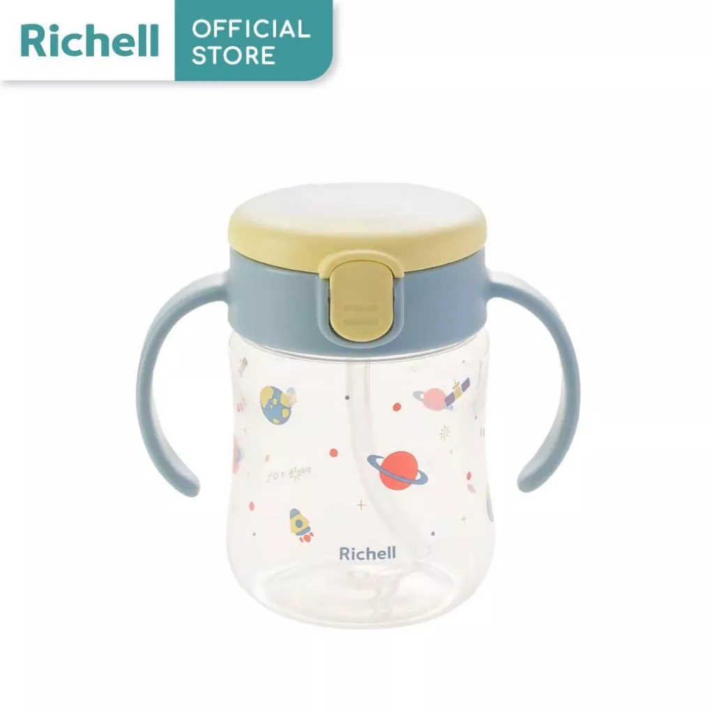 Richell(ริเชลล์) MUGOOD STRAW CUP Step 2 แก้วหัดดื่มกันสำลัก คว่ำไม่หก ตกไม่แตก ขนาด 200ml (7เดือน+)