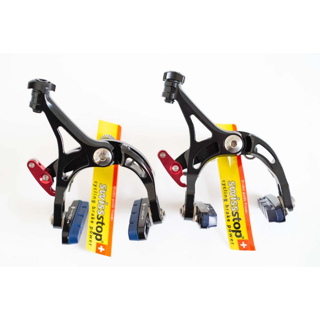 ก้ามเบรคหน้า-หลังเสือหมอบ CNC MR CONTROL CNC JULY-7905 C พร้อมผ้าเบรคคาร์บอน SWISS STOP