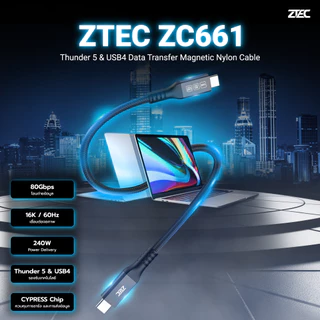 ZTEC ZC661 สายชาร์จเร็วแบบแม่เหล็ก 240W USB-C to USB-C Thunder 5,USB 4 รองรับการเชื่อมต่อภาพ 16K -24M