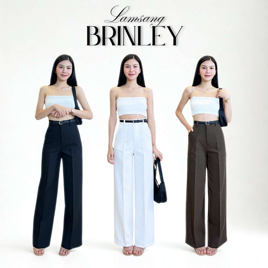 LAMSANG P02 Brinley Pants กางเกงเอวสูงกระบอกใหญ่แต่งหูเข็มขัด