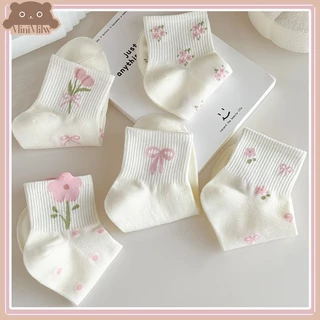 [พร้อมส่ง] ถุงเท้าหุ้มข้อดอกไม้โบว์ มี 5 ลาย น่ารักสไตล์ญี่ปุ่น ผ้าฝ้ายยืดหยุ่นใส่สบาย ใส่ได้หลายลุค : MiniMilwʕ•ᴥ•ʔ
