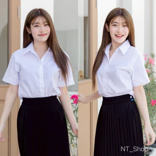 🎊เสื้อนักศึกษาเข้ารูปแขนสามเหลี่ยม/หลังสามเหลี่ยม(ทรงมหิดล)รอบอก”32-56”[ผ้าคอมทวิว]