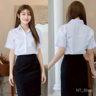 🎊เสื้อนักศึกษาเข้ารูปแขนสามเหลี่ยม/หลังสามเหลี่ยม(ทรงมหิดล)รอบอก”32-56”[ผ้าคอมทวิว]