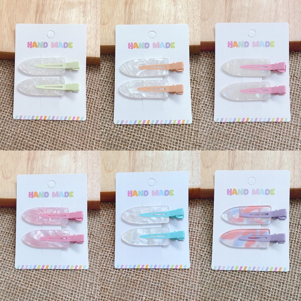 [ราคาต่อ1แผง] กิ๊บเตารีดสีพาสเทลแต่งอะคริลิคลายหินอ่อน มีให้เลือก6แบบ5สี น่ารักมาก