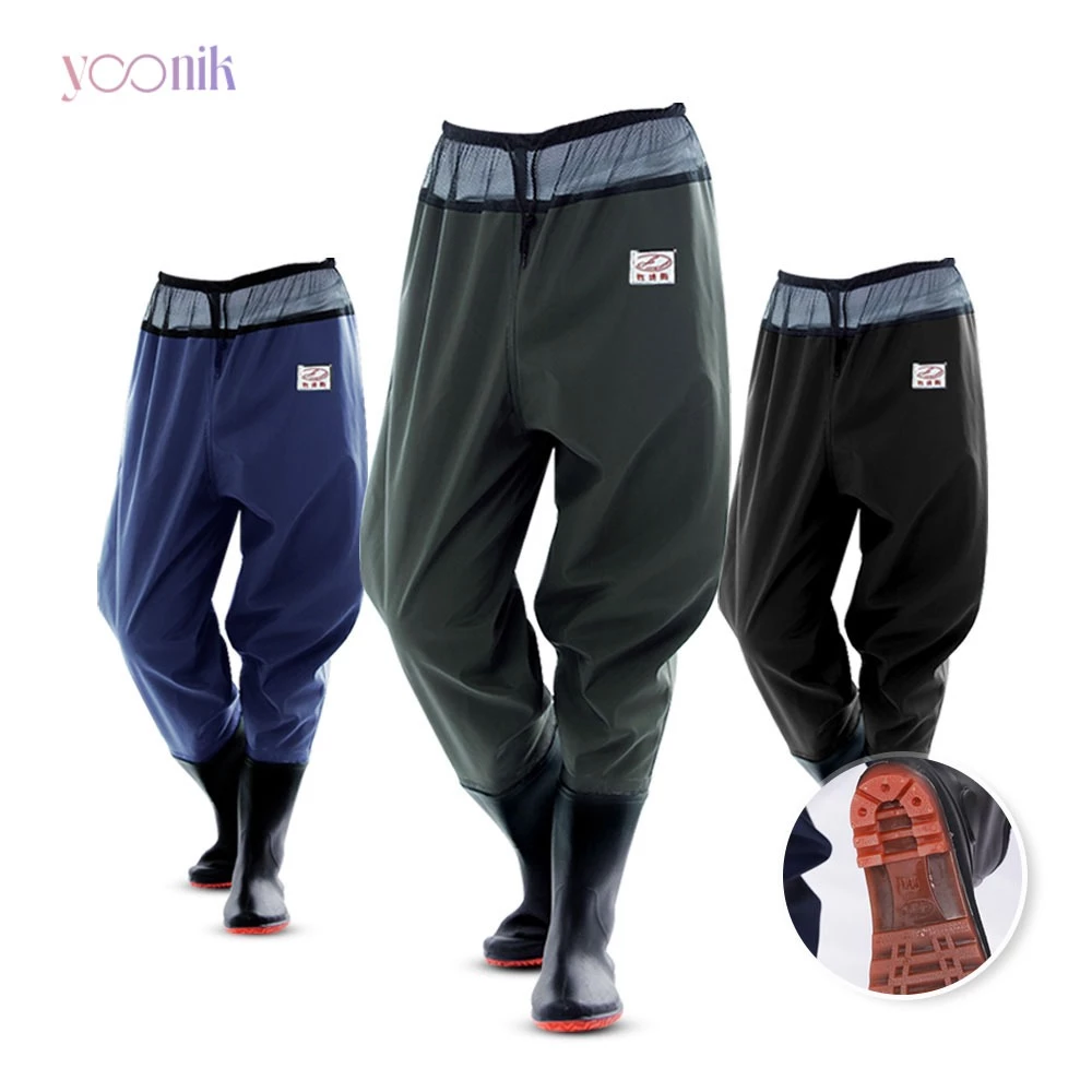 Yoonik กางเกงบูทกันน้ำ PVC กางเกงทำสวน ป้องกันน้ำ น้ำท่วม ทำสวน โคลนไม่ดูด