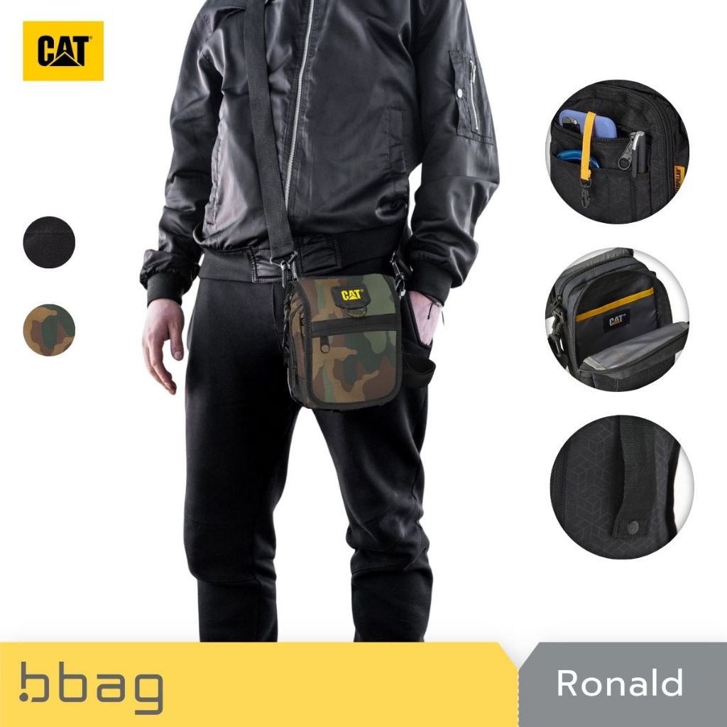Caterpillar กระเป๋าสะพายข้าง Utility Bag รุ่น Ronald 84172 จุ 2 ลิตร  3-in-1 คาดอก คาดเอว Organizer [ดำ/ลายพราง]