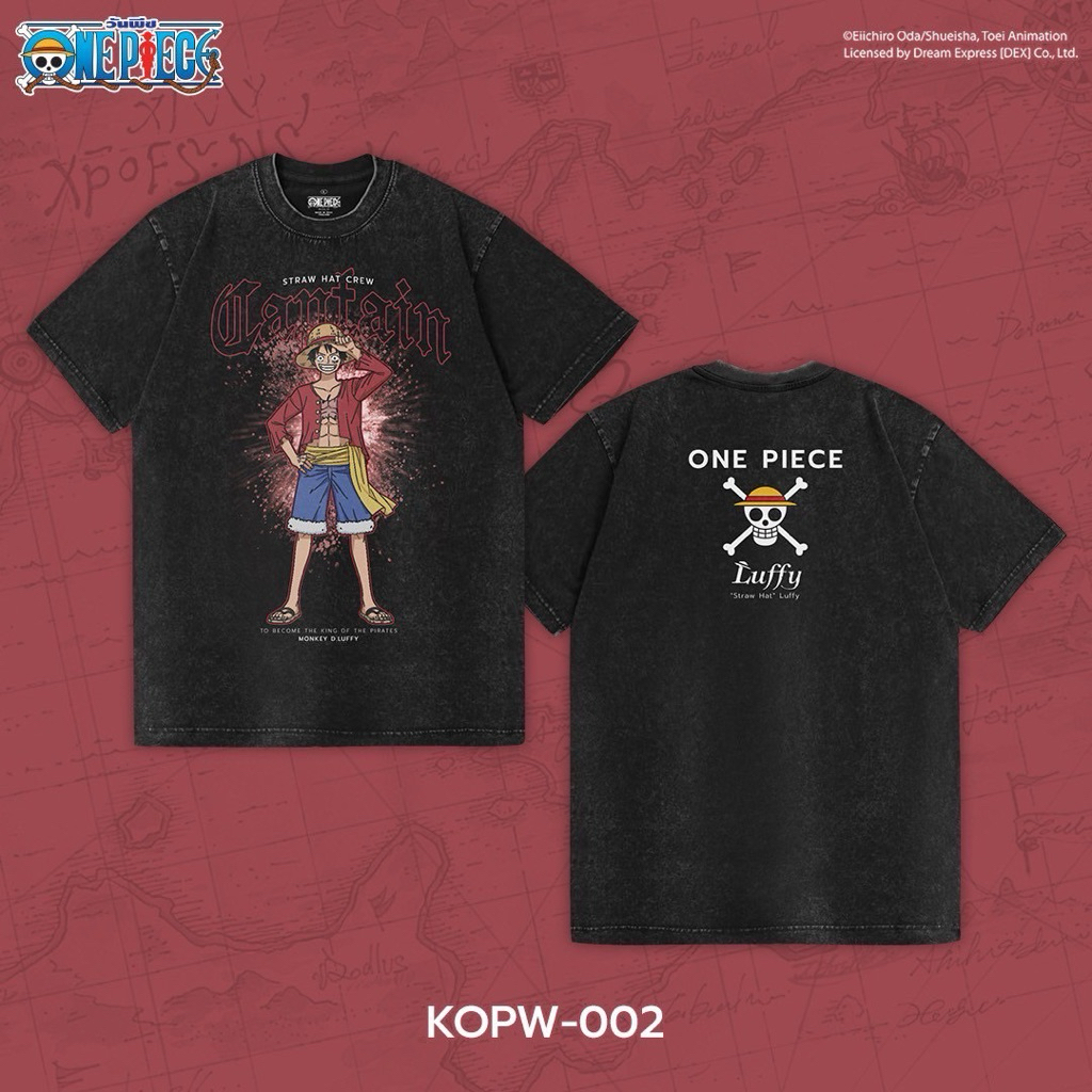 เสื้อยืดการ์ตูน วันพีช ลาย "Luffy" ลิขสิทธ์แท้ One Piece Vintage Style (KOPW-002-ผ้าฟอก)