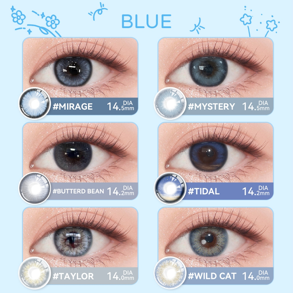 Blue Lens📢【แถม ลิปสติก+อายแชโดว์+2*ตลับ,ซื้อครบ฿100❗】Midroo✨[COD]14.0~14.5mm เวลาโปรโมชั่นมีจำกัด รายเดือน