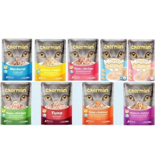 Cherman เชอร์แมน อาหารแมวเปียก โต / มูสลูกแมว ชนิดซอง 85 กรัม (48ซอง)*โปรดอ่านรายละเอียดก่อนสั่งซื้อ