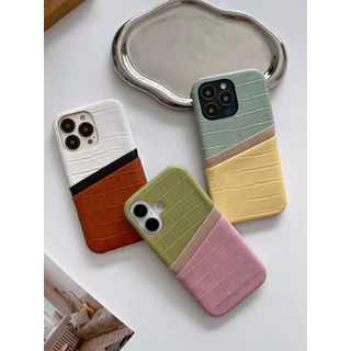 (มี16)พร้อมส่งในไทย⭐️ 5โทนสี PC072 เคสหนังใส่บัตร 2ชั้น สีทรีโทน เคสไอโฟน เคสใส่บัตร สำหรับ iPHONE i11-16Promax