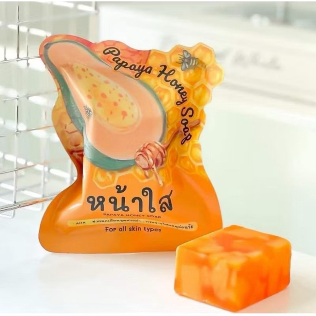 สบู่มะละกอน้ำผึ้ง NPC ลดสิว หน้าใส ลดฝ้ากระจุดด่างดำ สบู่มะละกอหน้าใส ขนาด 60 กรัม