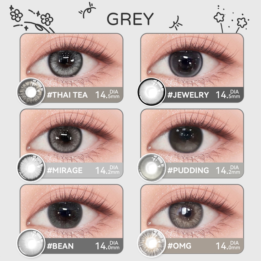 Grey Lens📢【แถม ลิปสติก+อายแชโดว์+2*ตลับ,ซื้อครบ฿100❗】Midroo[COD]✨-14.0~14.5mm เลนส์น่ารักๆ เวลาโปรโมชั่นมีจำกัด รายเดือน
