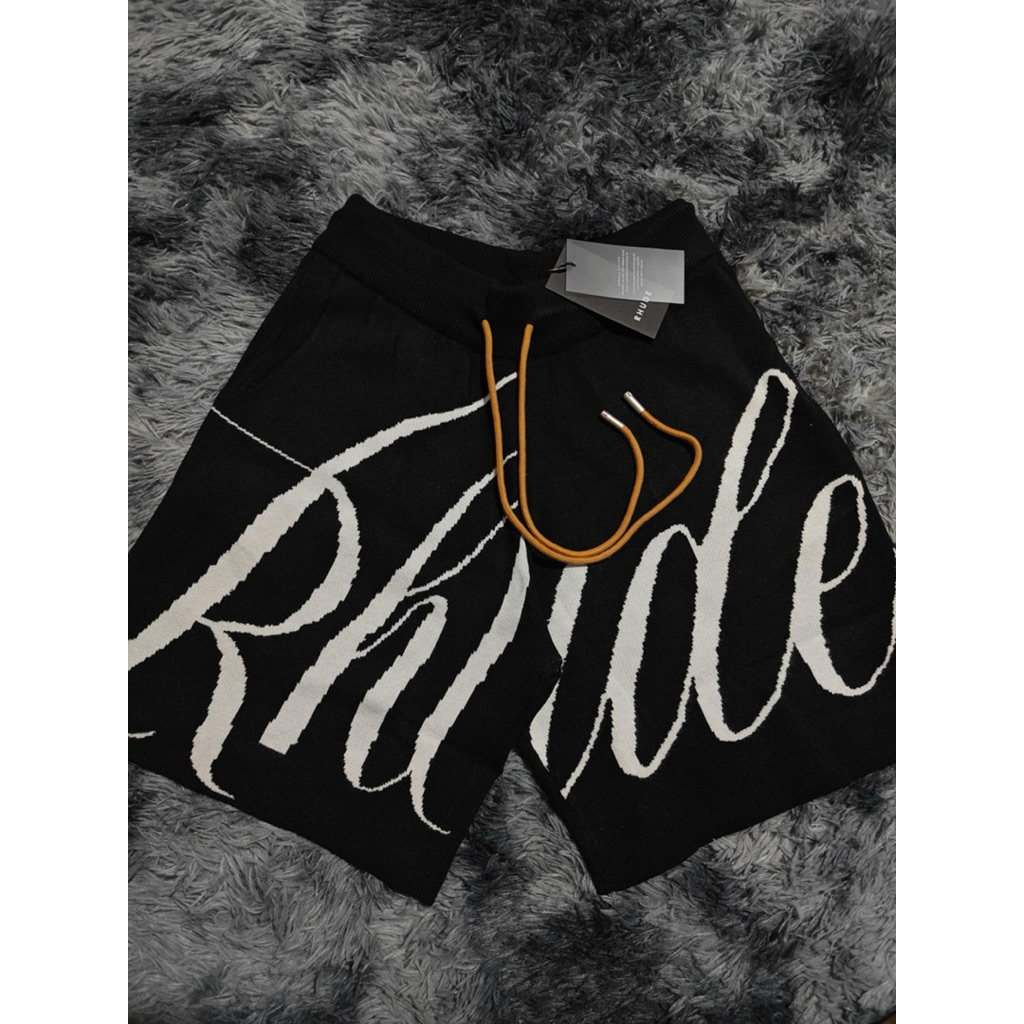 แฟชั่น RHUDE กางเกงขาสั้นลำลอง ผ้าถัก ทรงหลวม พิมพ์ ลายตัวอักษร สำหรับผู้ชาย และผู้หญิง