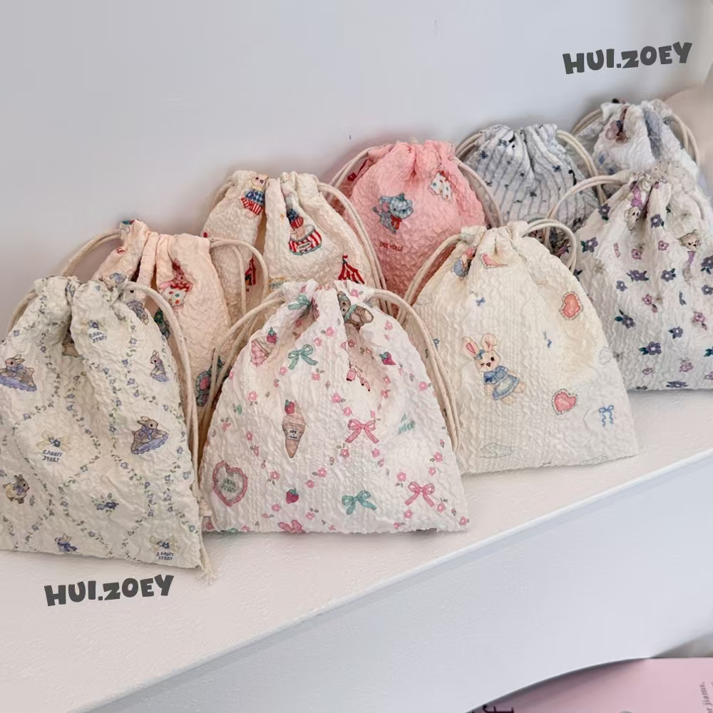hui.zoey ถุงหูรูดลายตราง กระเป๋าผ้าหูรูด ถุงผ้าหูรูดลายสก๊อต มีให้เลือกหลายสี