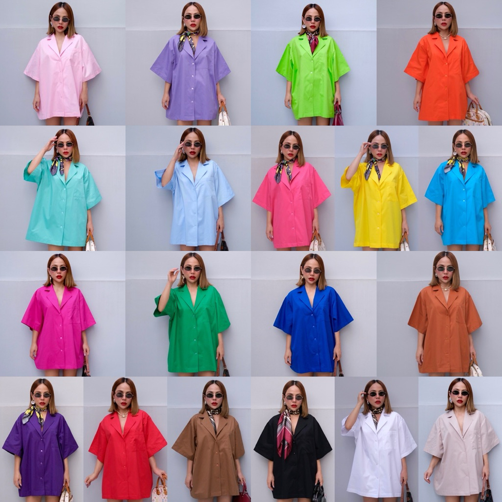 Bright by Aruna:โอเวอร์ไซร์แขนสั้นปกฮาวาย