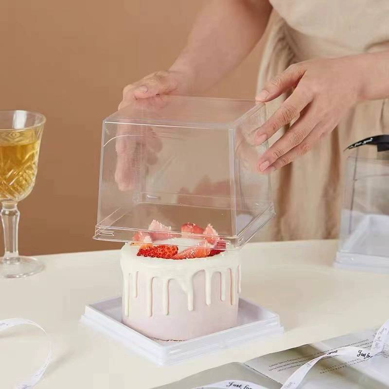 กล่องเค้ก ครึ่งปอนด์ กล่องเค้กฐานเหลี่ยม ฐานกลม 1/2ปอนด์ ฐานขาว ฝาใสกันฝ้า (แพค25ใบ) - รูปที่ 2