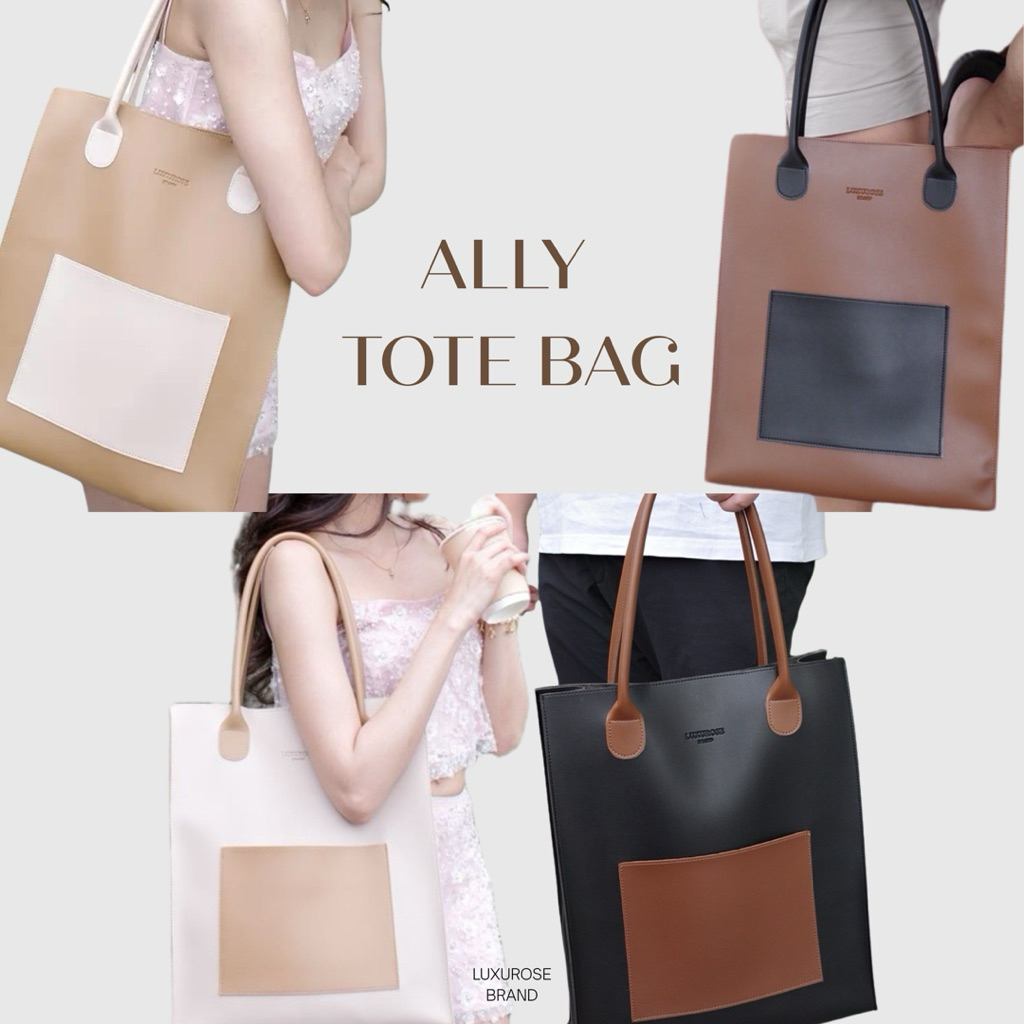 📌BEST SELLER✨ ALLY TOTE BAG  กระเป๋าทำงานหนัง PU ใบใหญ่ ใส่ A4/โน้ตบุ๊ก มีช่องด้านหน้า สะพายไหล่ได้ พร้อมส่ง