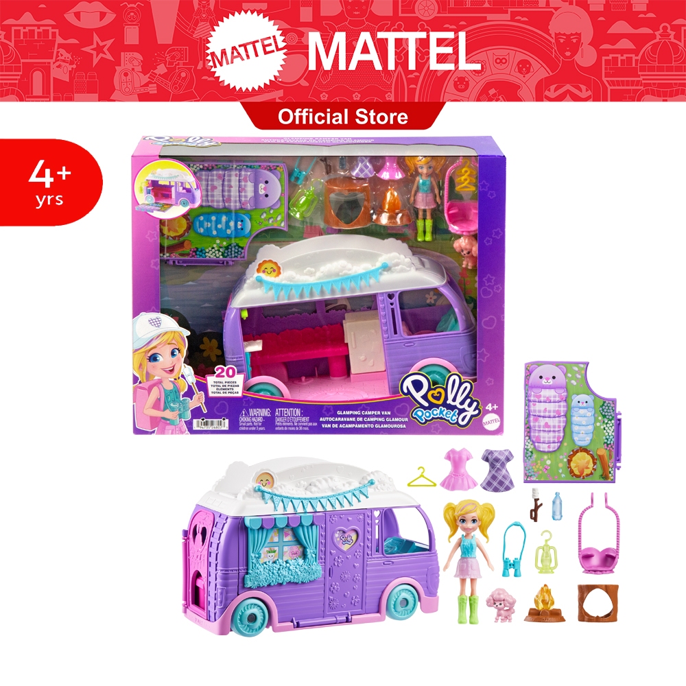 Polly Pocket Glamping Camper Van Playset พอลลี่พ็อกเก็ต เพลย์เซตแคมเปอร์แวนแกลมป์ปิ้ง JCC32 CH