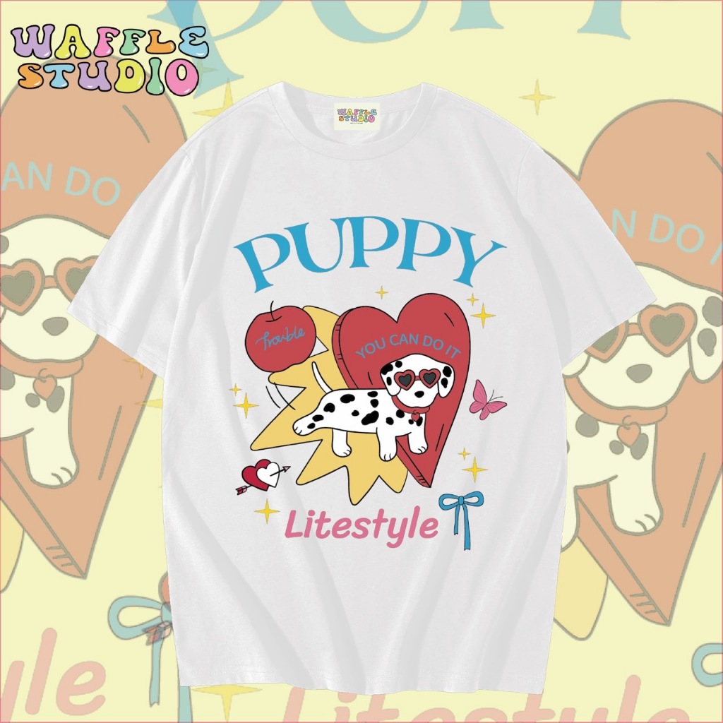 [ ส่งฟรี 🔥 ] WS1468 เสื้อยืดโอเวอร์ไซส์ ผ้าคอตตอน 100% เสื้อยืดเกาหลี เสื้อยืด  WAFFLE STUDIO