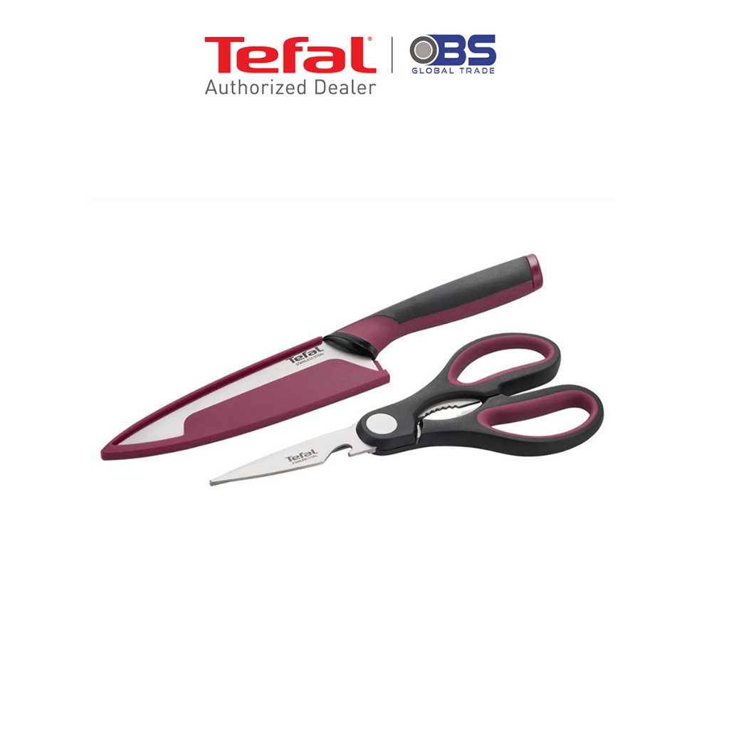 TEFAL ชุดมีด กรรไกร 2 ชิ้น Comfort Red Collection มีดเชฟ Comfort พร้อมฝาครอบ และ กรรไกร รุ่น K250S225