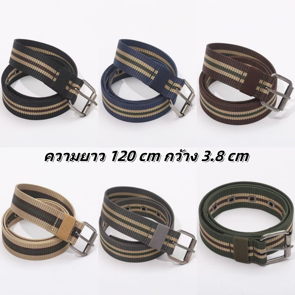 พร้อมส่ง!! เข็มขัดผู้ชาย หัวโลหะสายไนลอน เข็มขัดผ้า เข็มขัดแฟชั่นสสำหรับผู้ชาย เข็มขัดทรงทหาร (P174)