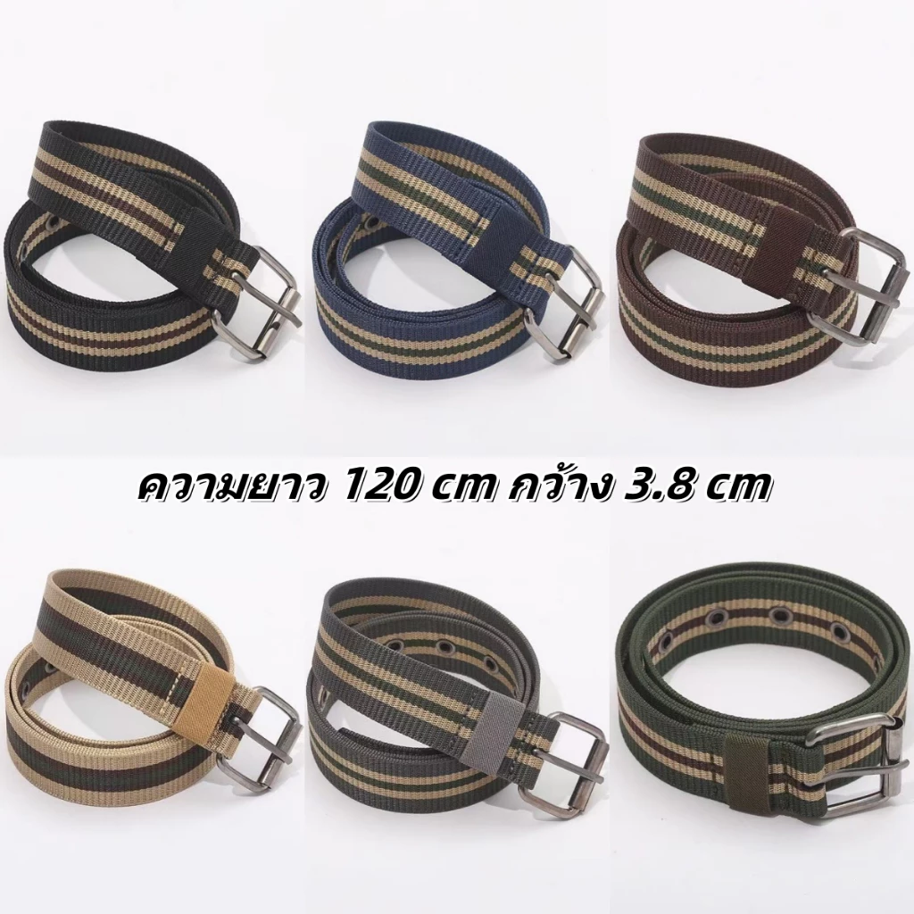 พร้อมส่ง!! เข็มขัดผู้ชาย หัวโลหะสายไนลอน เข็มขัดผ้า เข็มขัดแฟชั่นสสำหรับผู้ชาย เข็มขัดทรงทหาร (P174)