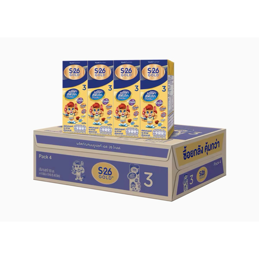 S-26 Gold Progress UHT (Formula 3) Case นมกล่อง เอส-26 โกลด์ โปรเกรส ยูเอชที (สูตร3) ยกลัง แพ็ค 4 x 
