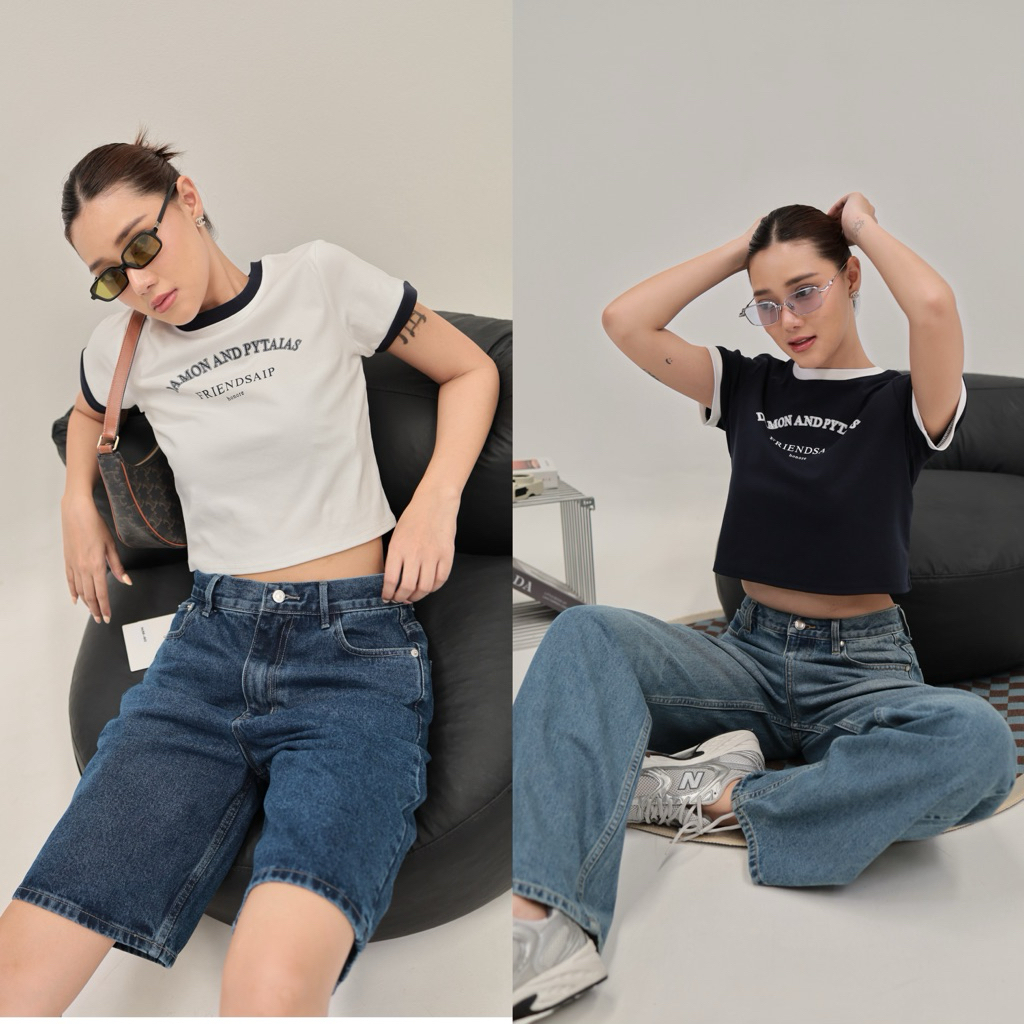 เสื้อยืด Nammon Jeans A70-A73,A80-A83 เสื้อยืดคอกลม Baby Tee ไม่รัดรูป ใส่สบาย