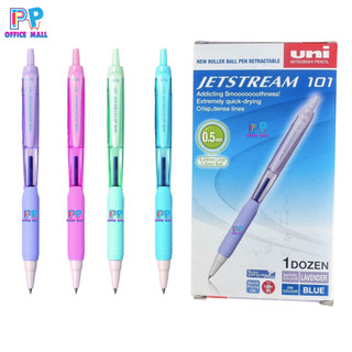 🇯🇵ปากกา UNI เจ็ทสตรีม SXN-101FL-05 หมึกน้ำเงิน ด้ามคละสี จำนวน 12 แท่ง ขนาด 0.5 มม.(สีพาสเทล)