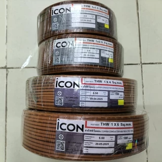 ICON สายไฟTHW มอก.ใหม่ 1x1.5 1x2.5 1x4 1x6 sq.mm. ตัดเมตร 30M 40M 50M สายทองแดงแท้