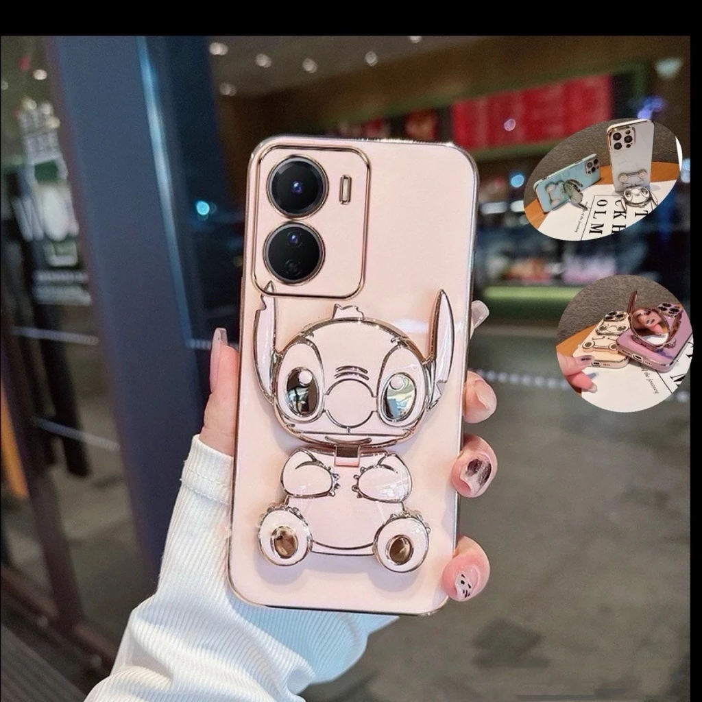 ้เคสกระจก ตั้งได้ สำหรับ OPPO A5X A6T A6 A6X A6S สติช ขาตั้งได้ ฝาหลัง แบบนิ่ม น่ารัก หมุนได้ เคสลายน่ารัก