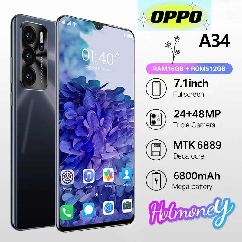 2025 New Phone โทรศัพท์มือถือ A34 6.7นิ้ว สมาร์ทโฟน 4G/5G แรม16GB+รอม512GB รองรับภาษาไทย รองรับ2ซิม 