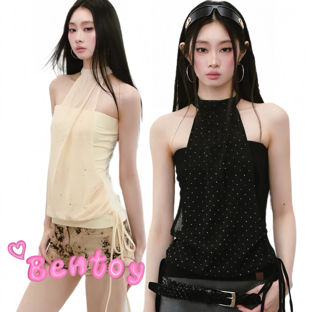 Bentoy(Q1388)เสื้อเกาะอกสายคล้องคอ ติดเพชรดูหรูหรา ใส่แล้วหุ่นดีเป๊ะ สวยเซ็กซี่แบบมีคลาส สายฟิตติ้งต้องลอง