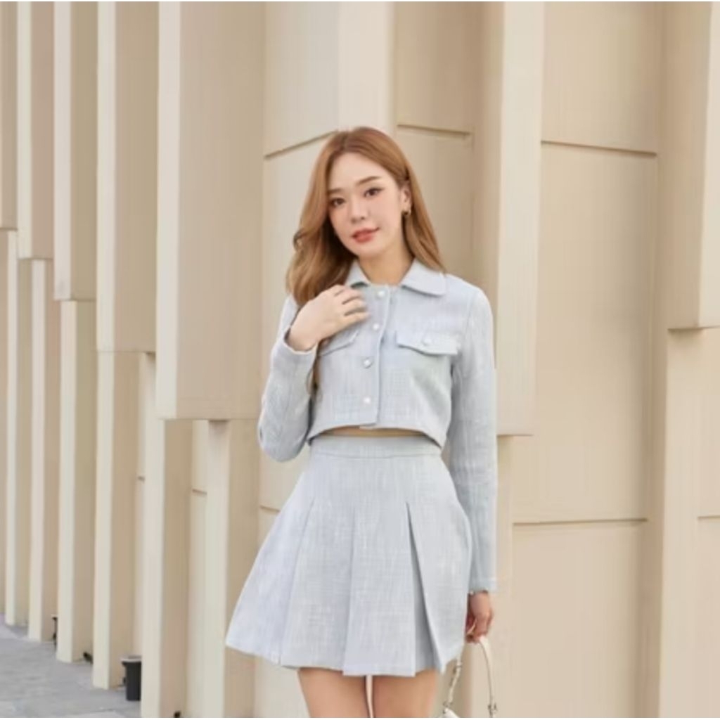 💥NEW ซักเก็บ- Piranya Tweet dress สีฟ้า💙