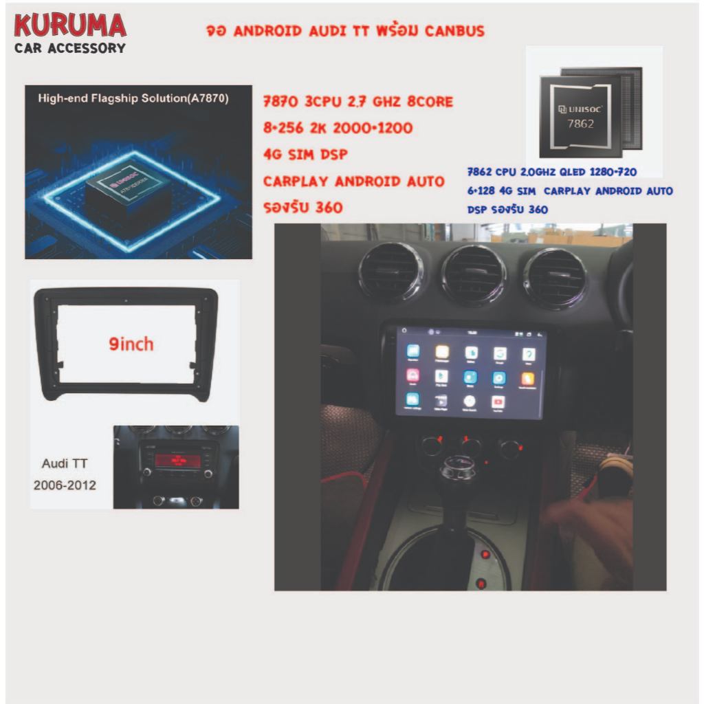 จอ android Audi tt 14-18 7862 3CPU 2.7GHZ 8+256 2k 360/7862 2CPU 8core 6+128 QLED 360
