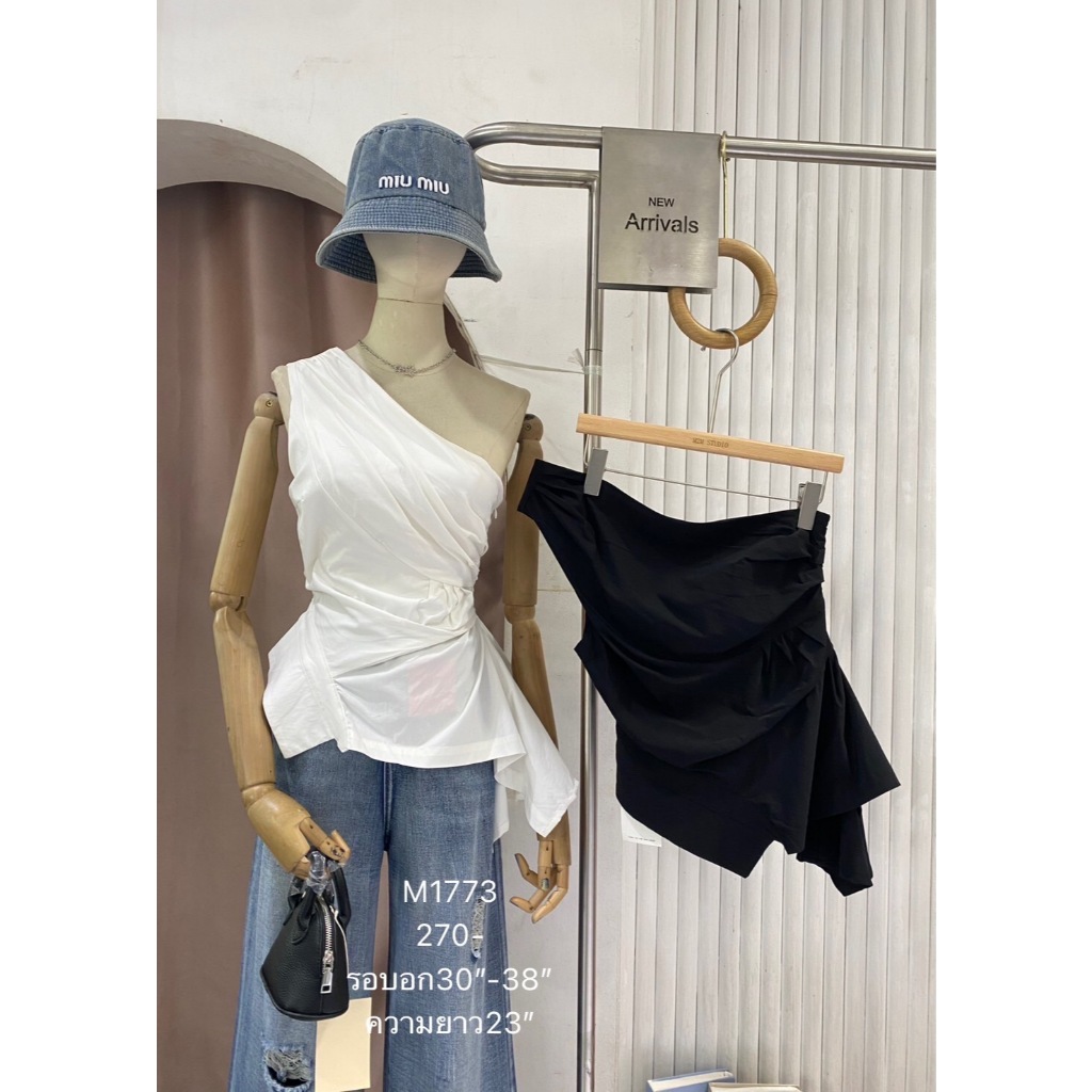 #ป้าย  M1773 เสื้อสายเดี่ยวดีไซน์ปาดไหล่ “ – Asymtry Chic Top”