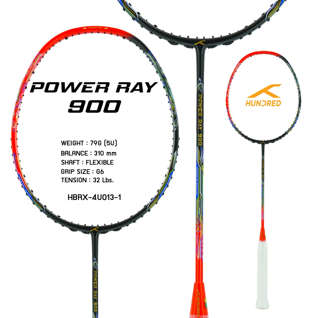 HUNDRED POWER RAY 900 ไม้แบดมินตัน แถม ถุง + กริป + เอ็น (ก่อนสั่งโปรดอ่านรายละเอียด)