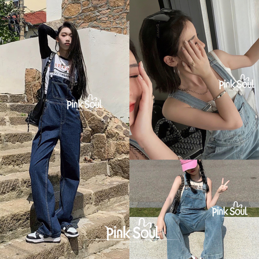 พร้อมส่ง เอี๊ยม ยีนส์ขายาว  ใส่กับเสื้อได้ทุกแนว เท่ๆเก๋ๆ สไตล์วินเทจ สามารถปรับสายได้