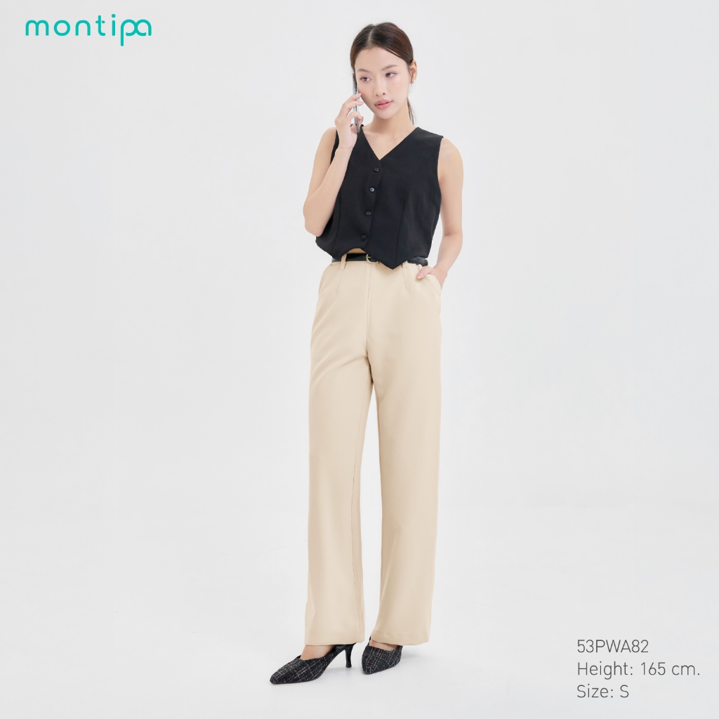 Montipa กางเกงทรงกระบอกกลาง ขอบเอวในตัว ซิปข้าง เนื้อผ้า Iron free 53PWA82