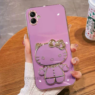 เคส ขาตั้งกระจก สำหรับ Samsung A07 A08 A06 4G 5G A05 A04 A03 คิตตี้ กระจก ขาตั้ง หมุนได้ 360 องศา ฝาหลัง แบบนิ่ม KKK