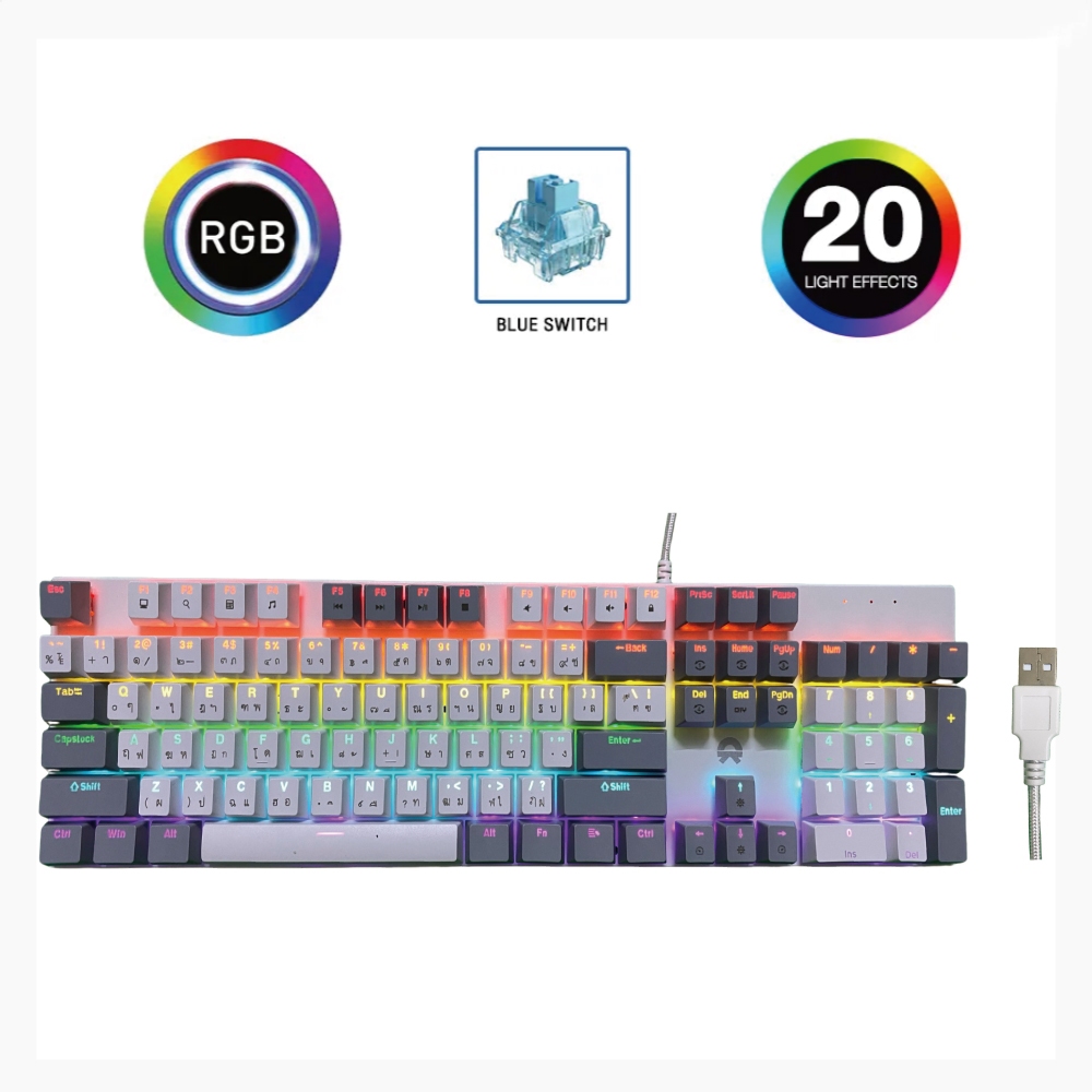 OKER คีย์บอร์ดไฟเรืองแสงหัวเสียบ USB รุ่น K458 คีย์บอร์ด Blue switch